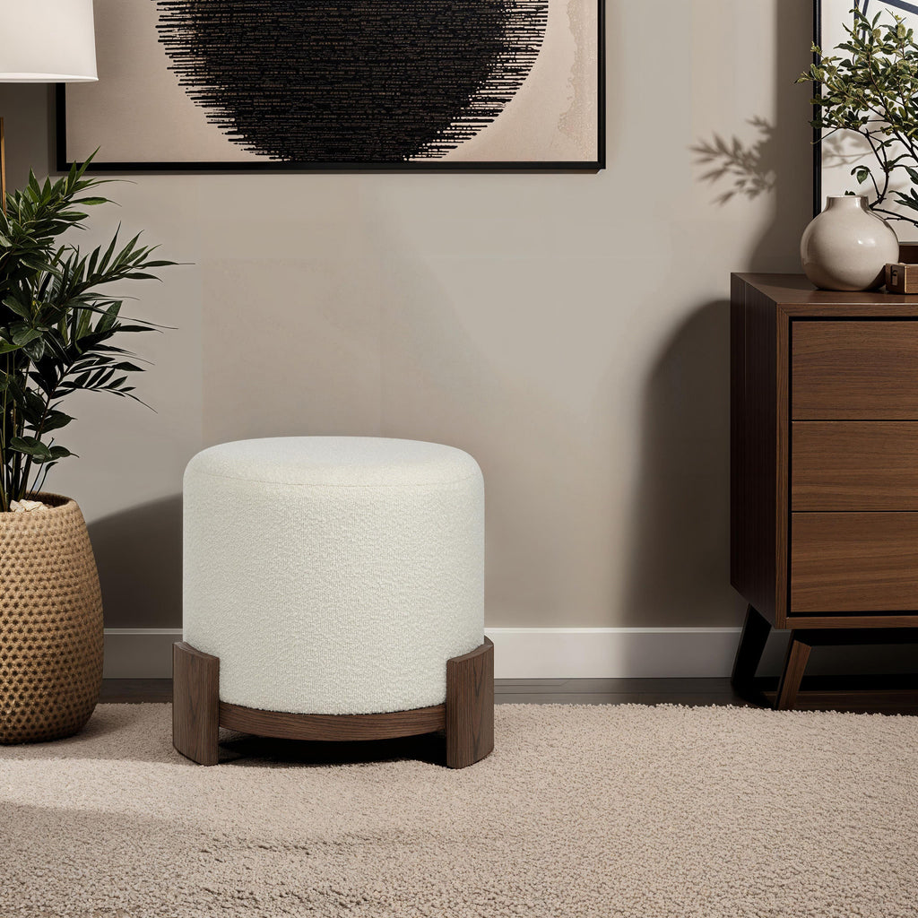 Chaves ottoman by Renwil, boucle, ivory finish