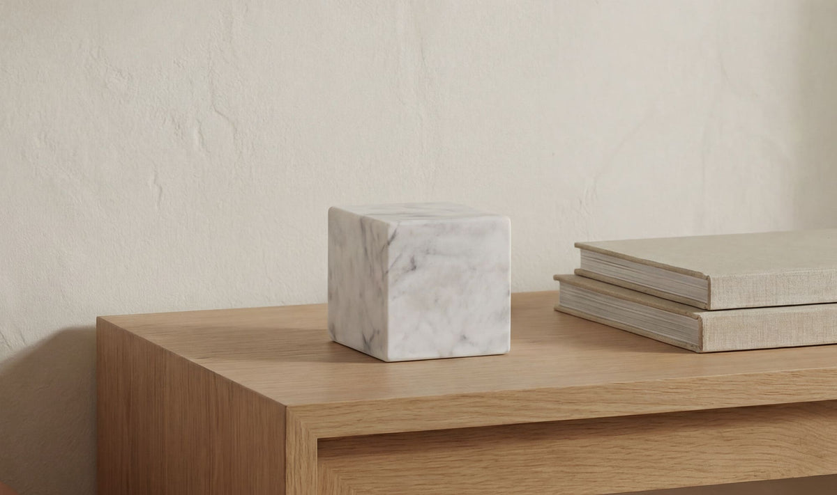 Cora cube tabletop accent by Moe's Home Collection, Banswara purple-white marble