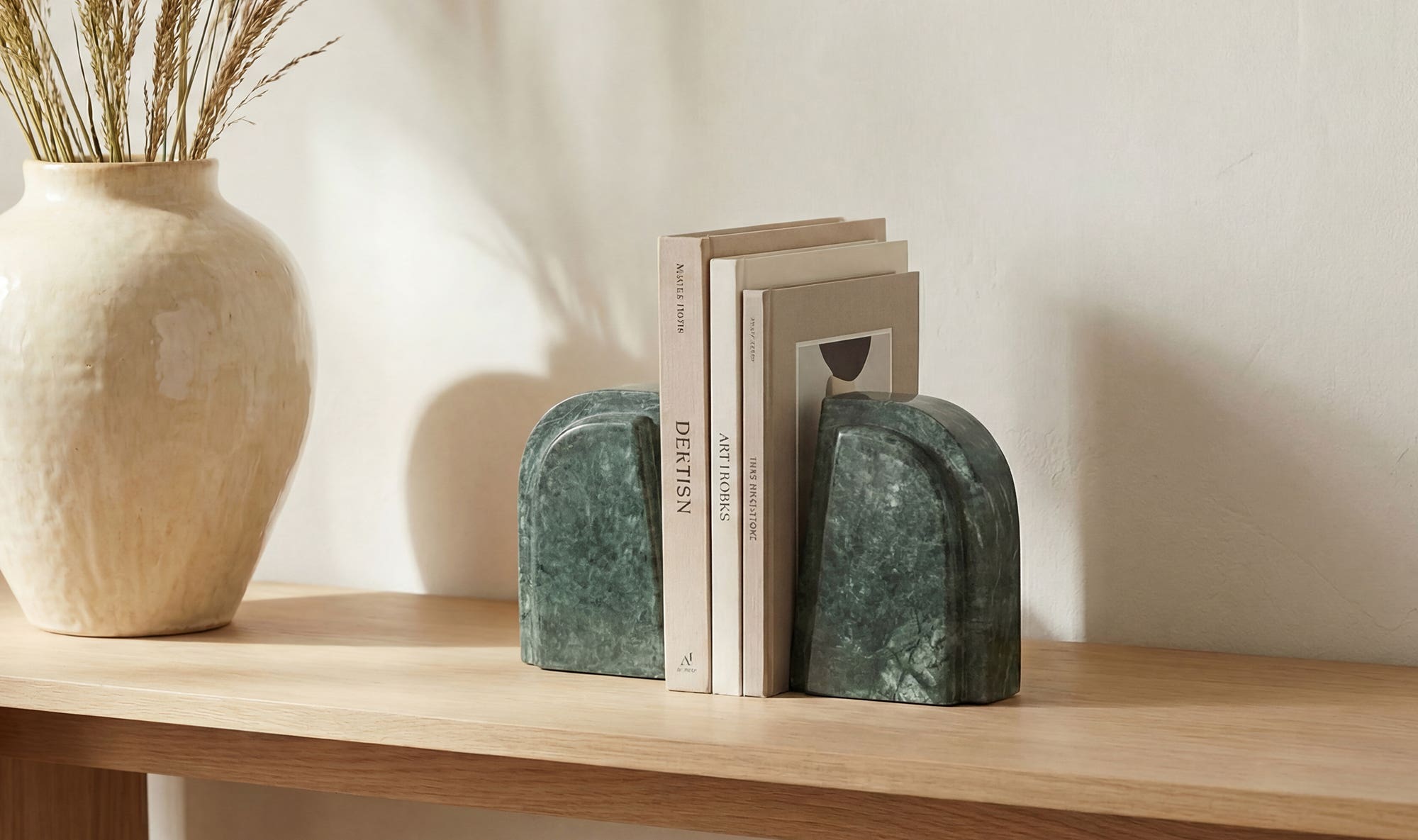 Green Marble Zane Bookends, Set of 2