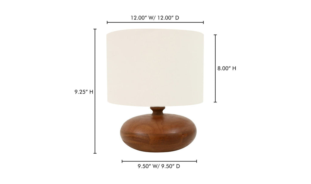 Evie table lamp by Moe's Home Collection, honey brown turned wood base, tapered shade
