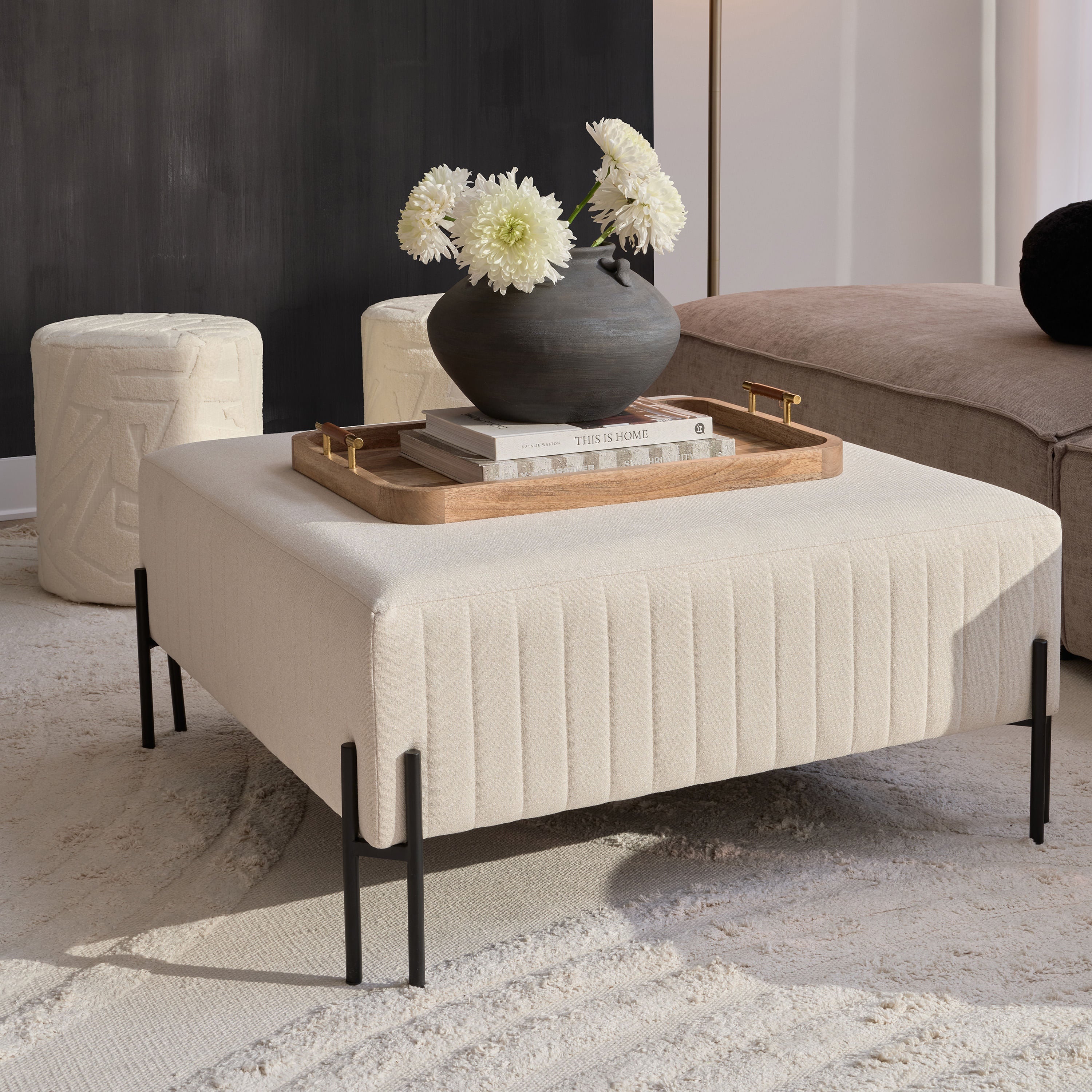 Fitzroy ottoman by Renwil, poly-linen, natural finish