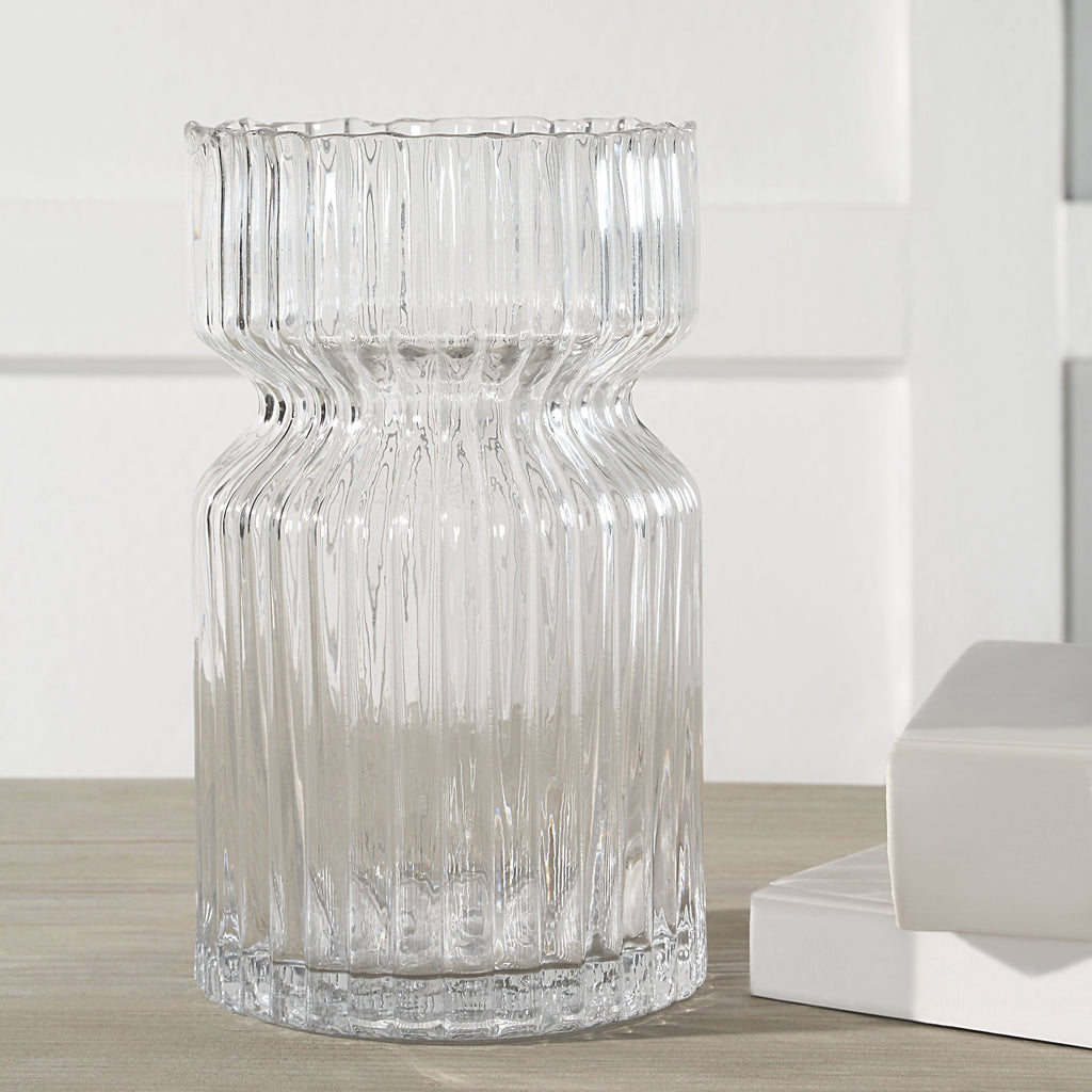 Gladys vase by Renwil, mouth-blown glass, clear fluted