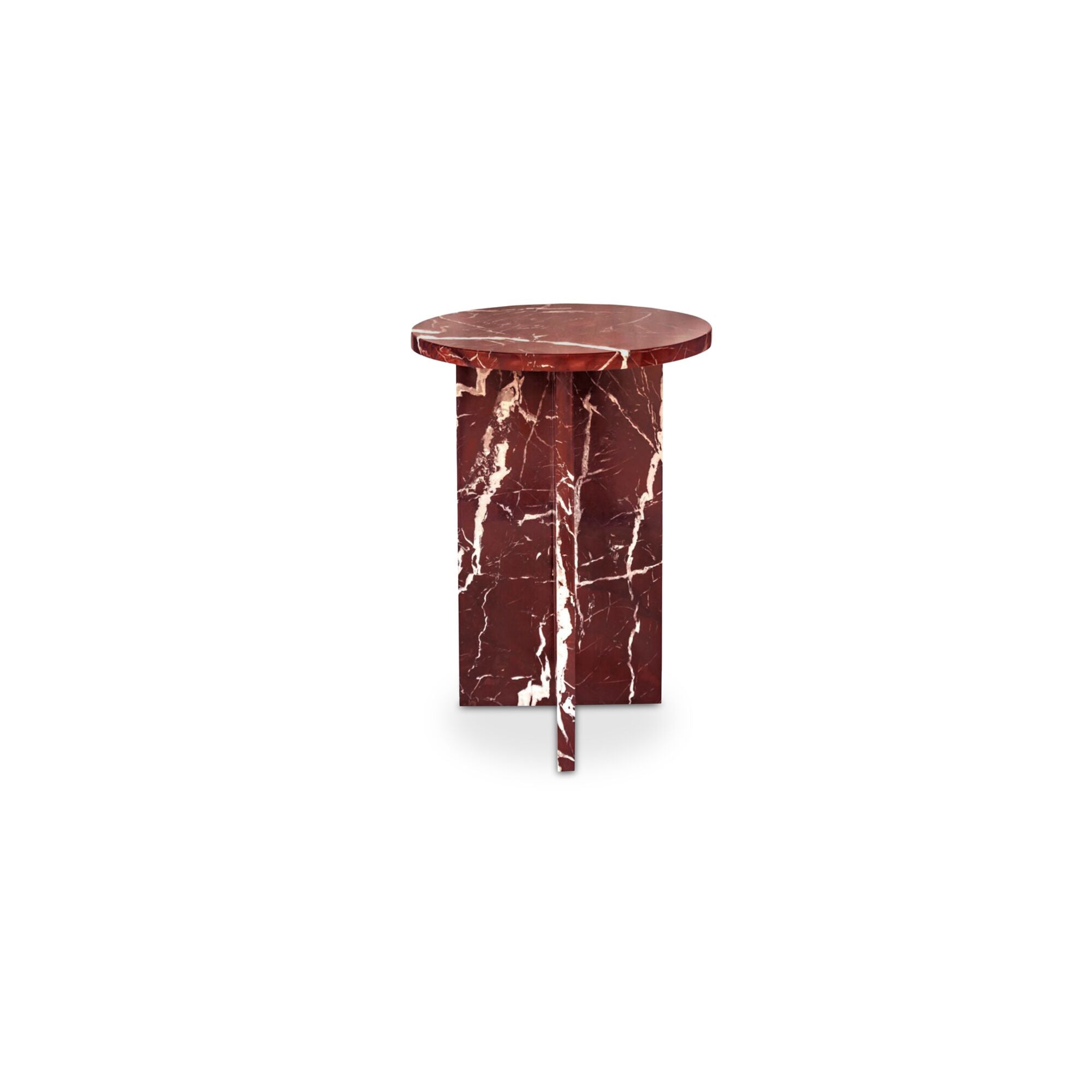 Grace accent table by Moe's Home Collection, Rosso Levante marble, sculptural turned base