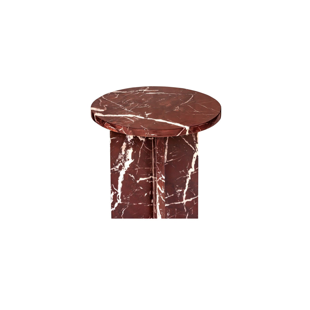 Grace accent table by Moe's Home Collection, Rosso Levante marble, sculptural turned base