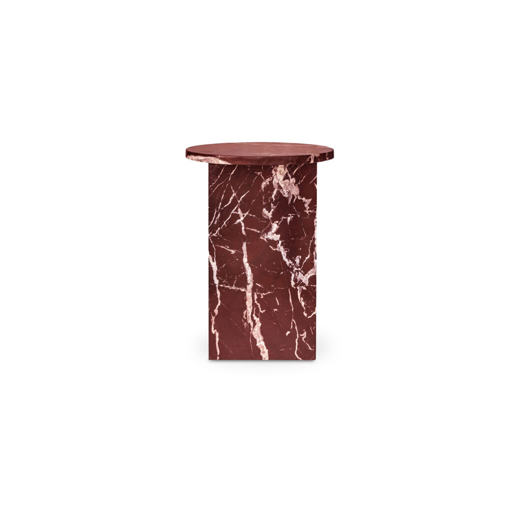 Grace accent table by Moe's Home Collection, Rosso Levante marble, sculptural turned base