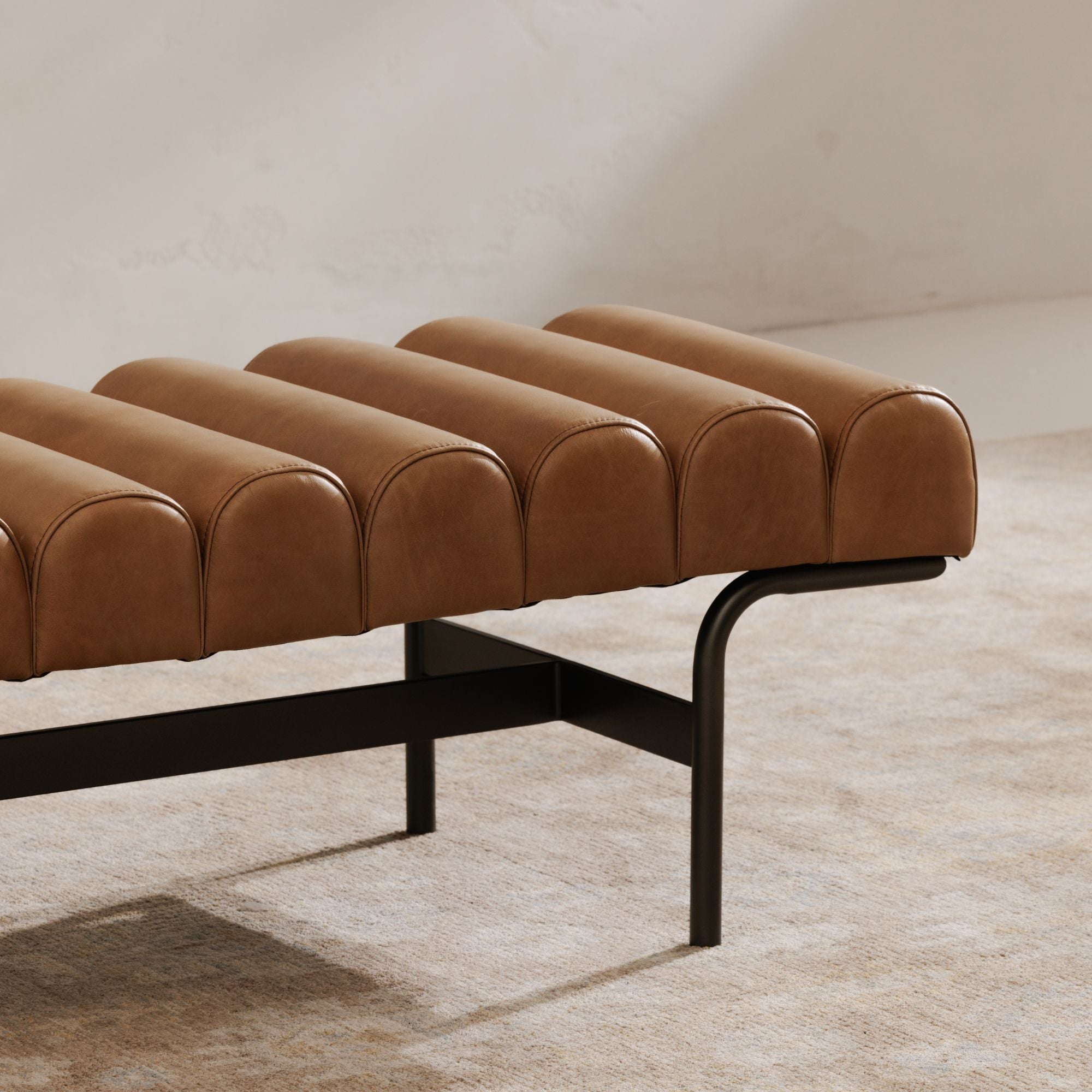 Harrison bench by Moe's Home Collection, upholstered performance fabric, tan