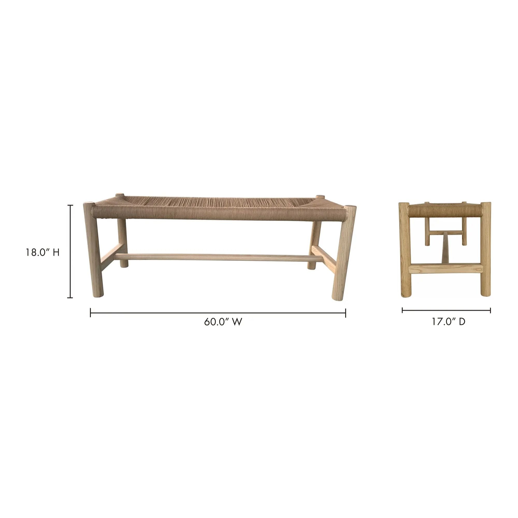 Hawthorn large bench by Moe's Home Collection, natural solid wood, light oil finish