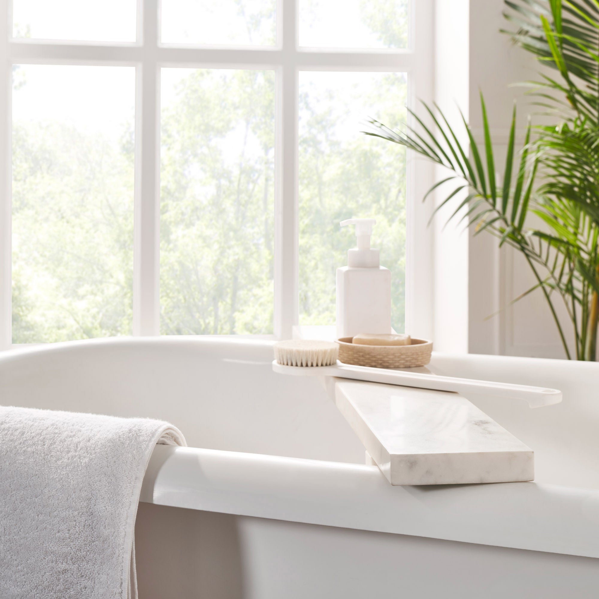 Inka marble tray by Renwil, solid white marble, natural veining