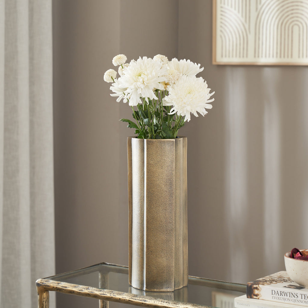 Interlude vase by Renwil, cast aluminum, antique brass finish
