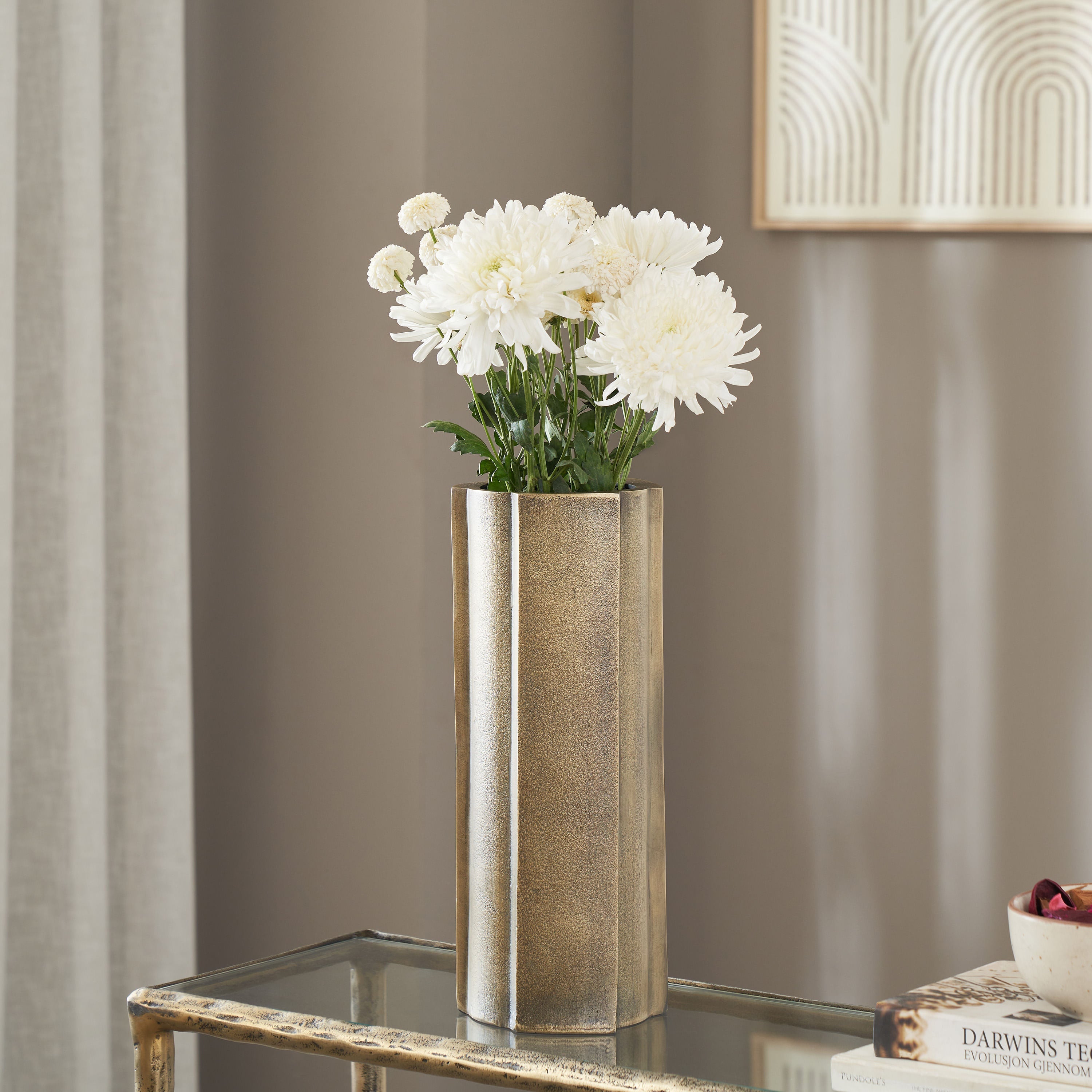 Interlude vase by Renwil, cast aluminum, antique brass finish