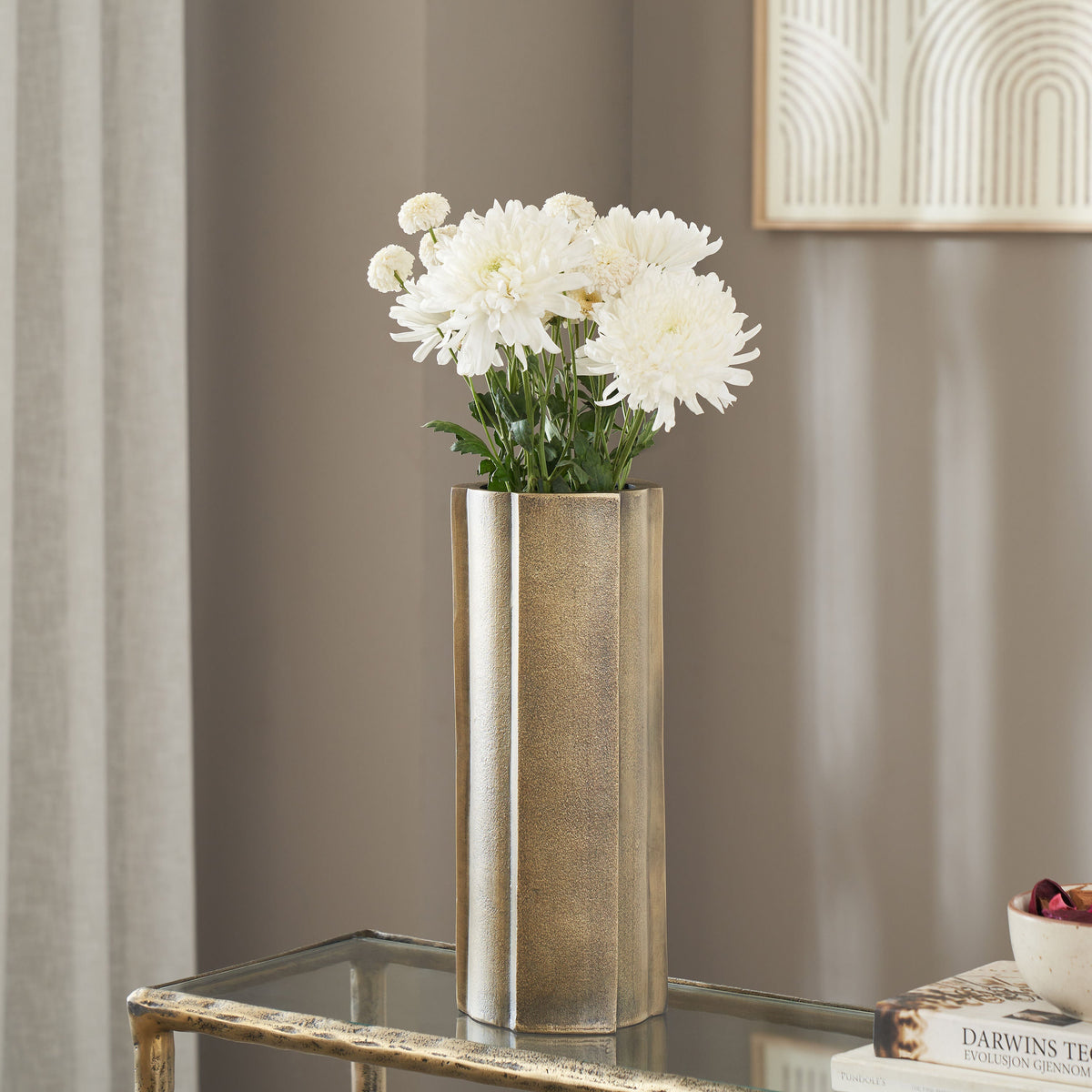 Interlude vase by Renwil, cast aluminum, antique brass finish