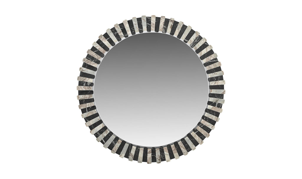 Isolde wall mirror by Moe's Home Collection, black and beige marble panels, geometric frame
