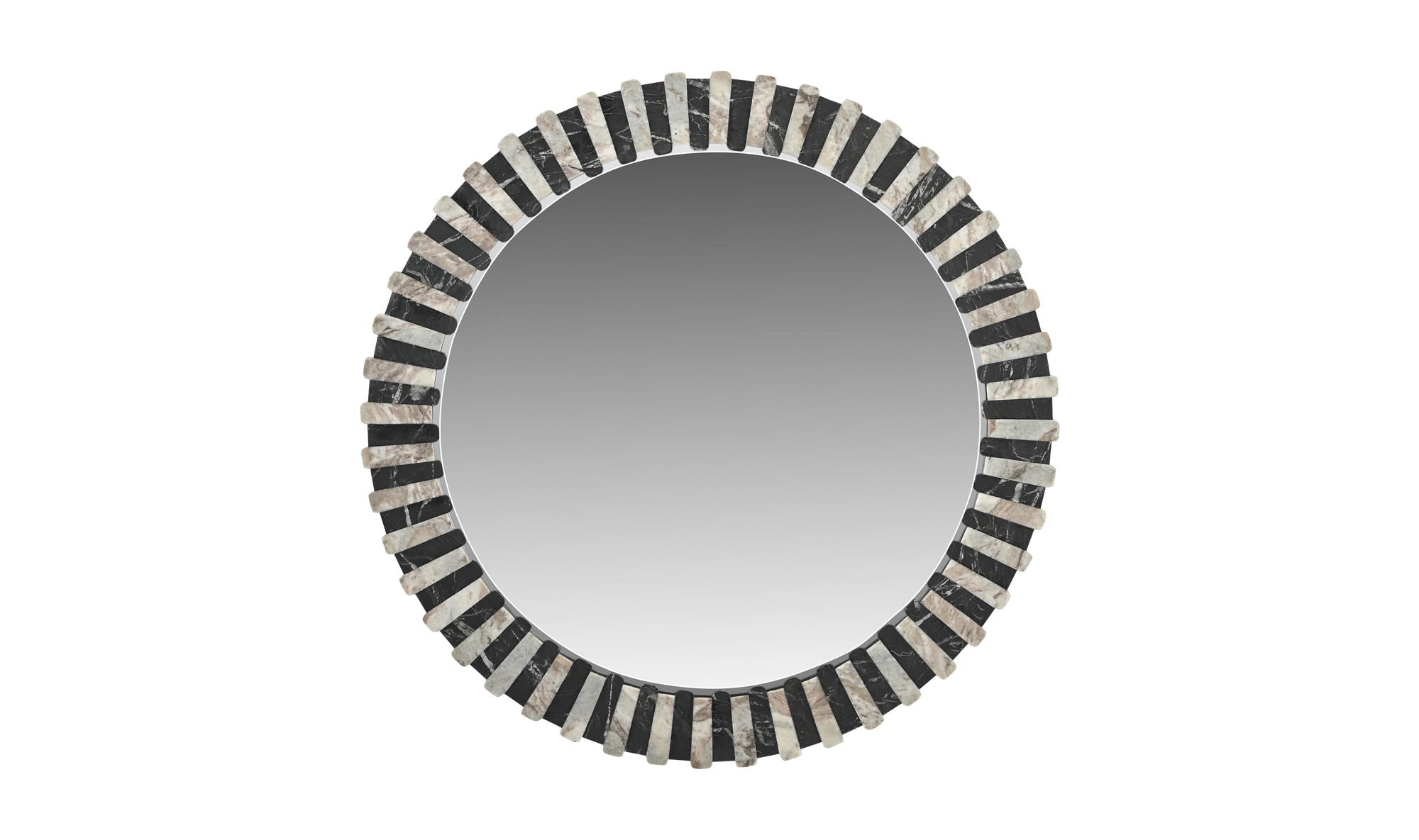 Isolde wall mirror by Moe's Home Collection, black and beige marble panels, geometric frame