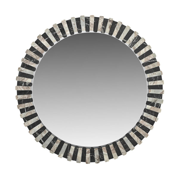 Isolde wall mirror by Moe's Home Collection, black and beige marble panels, geometric frame