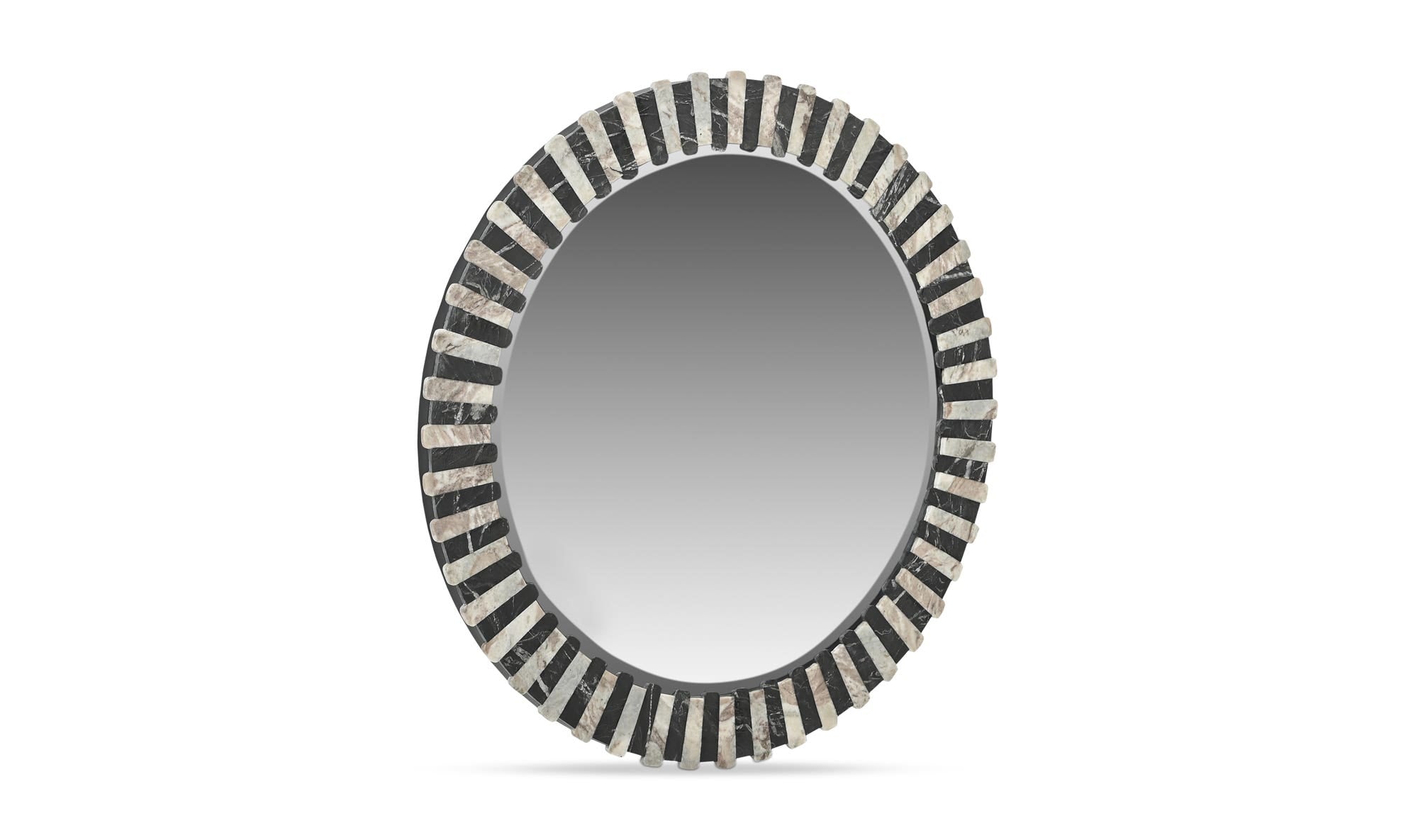 Isolde wall mirror by Moe's Home Collection, black and beige marble panels, geometric frame
