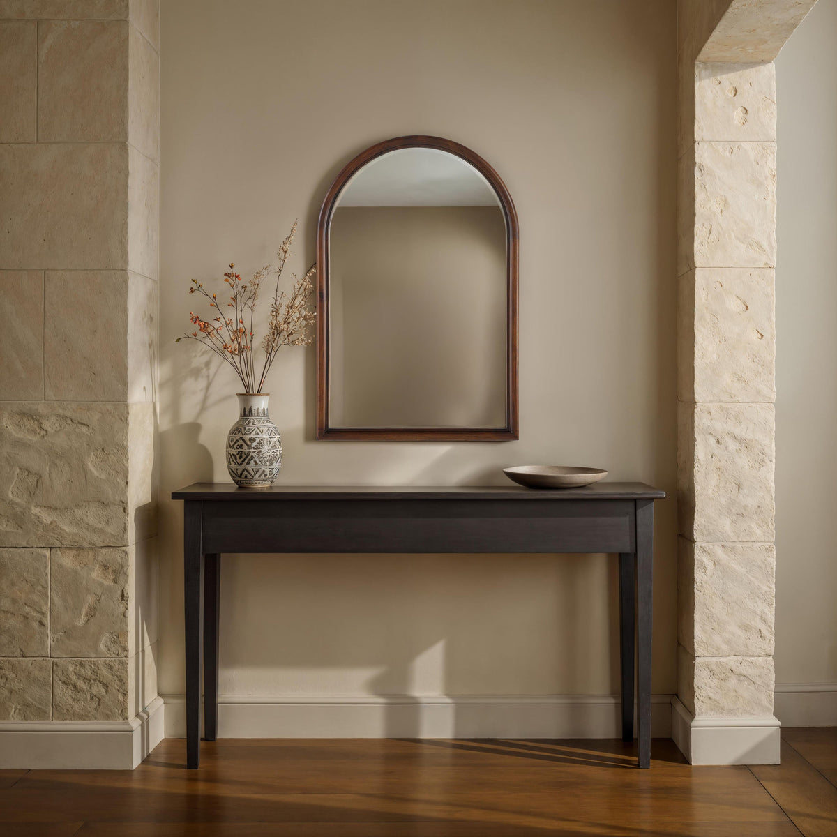 Lanai wall mirror by Renwil, mimosaceae wood, walnut finish