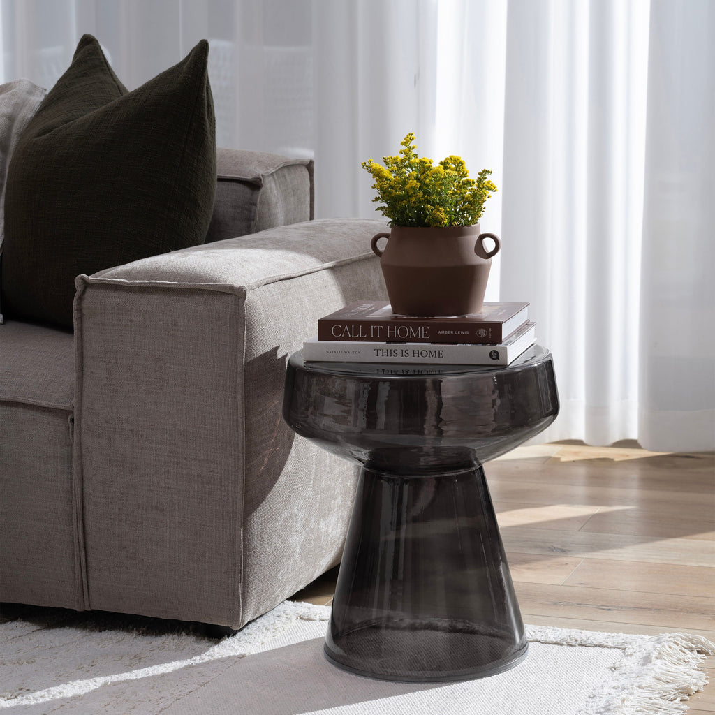 Lavinia accent table by Renwil, glass, matte black finish