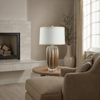 Lumeo table lamp by Renwil, glass base, gold finish