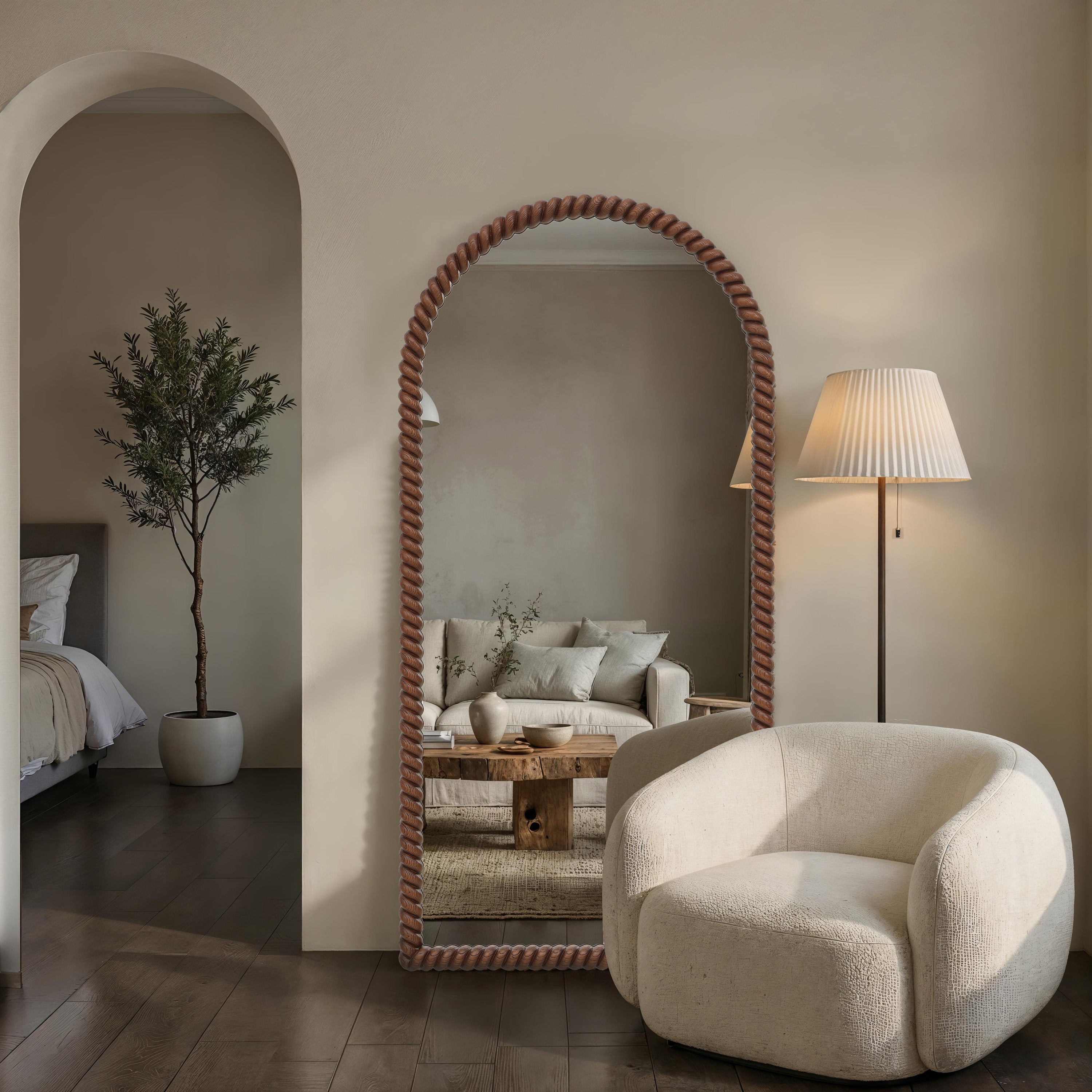 Madiwell wall mirror by Renwil, rope detail, walnut finish
