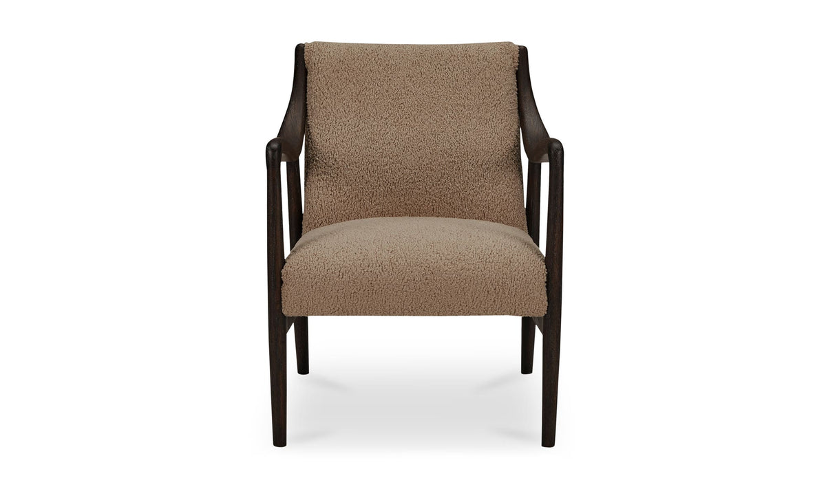 Yates Accent Chair in beige faux shearling, solid oak frame
