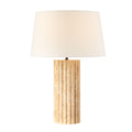 Milena table lamp by Renwil, travertine column base, ivory linen shade, fluted stone