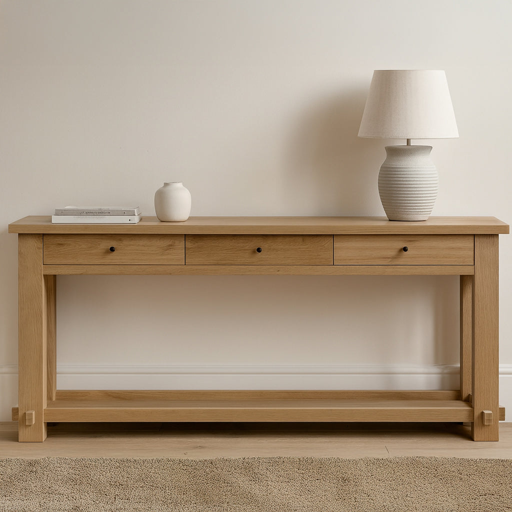 Morey console table by Moe's Home Collection, natural wood, trestle base