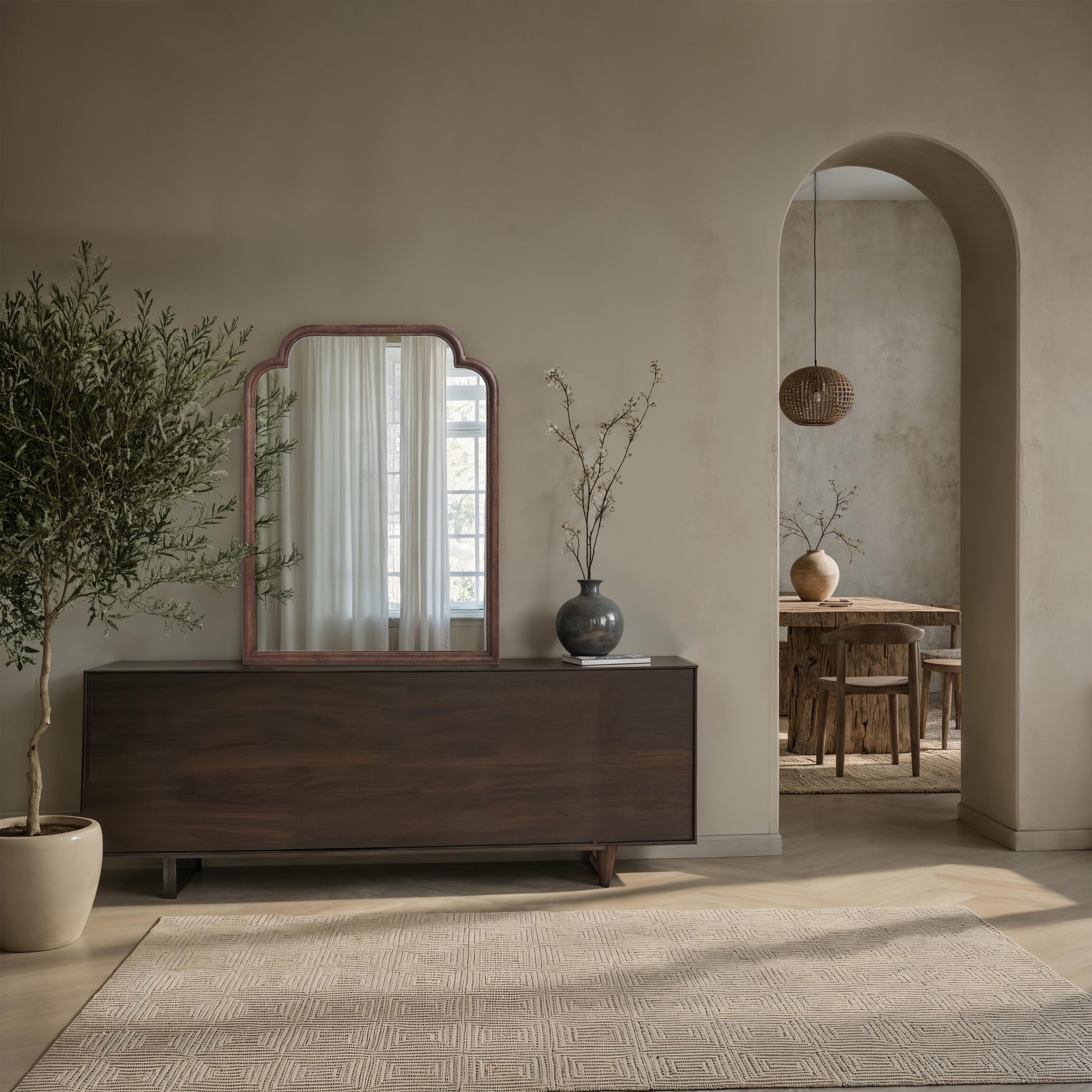 Octavian wall mirror by Renwil, mango wood, walnut finish