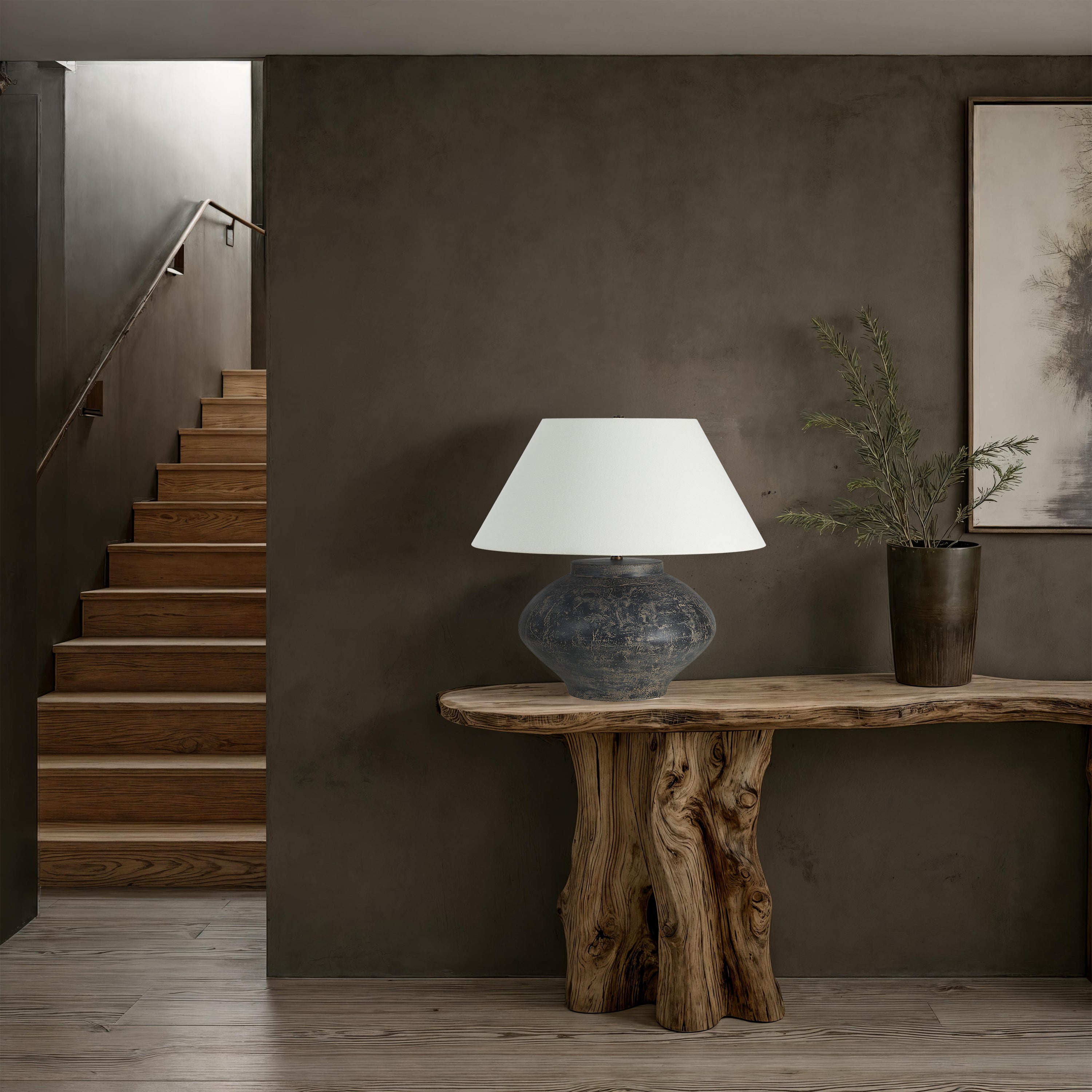 Patina table lamp by Renwil, ceramic, distressed charcoal and beige
