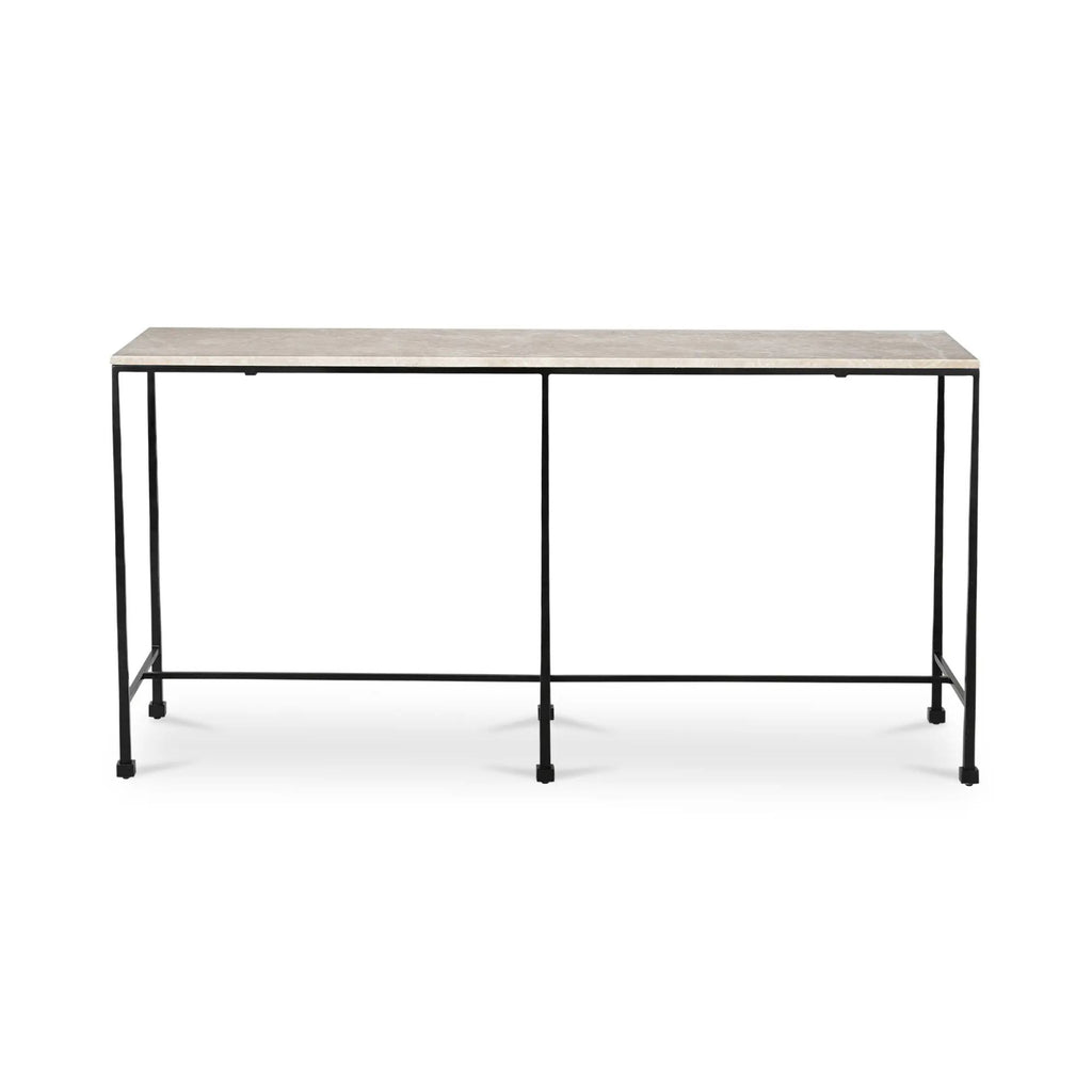 River console table by Moe's Home Collection, Botticino marble top, warm beige gold veining