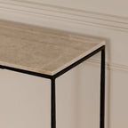 River console table by Moe's Home Collection, Botticino marble top, warm beige gold veining
