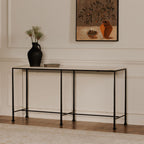 River console table by Moe's Home Collection, Botticino marble top, warm beige gold veining
