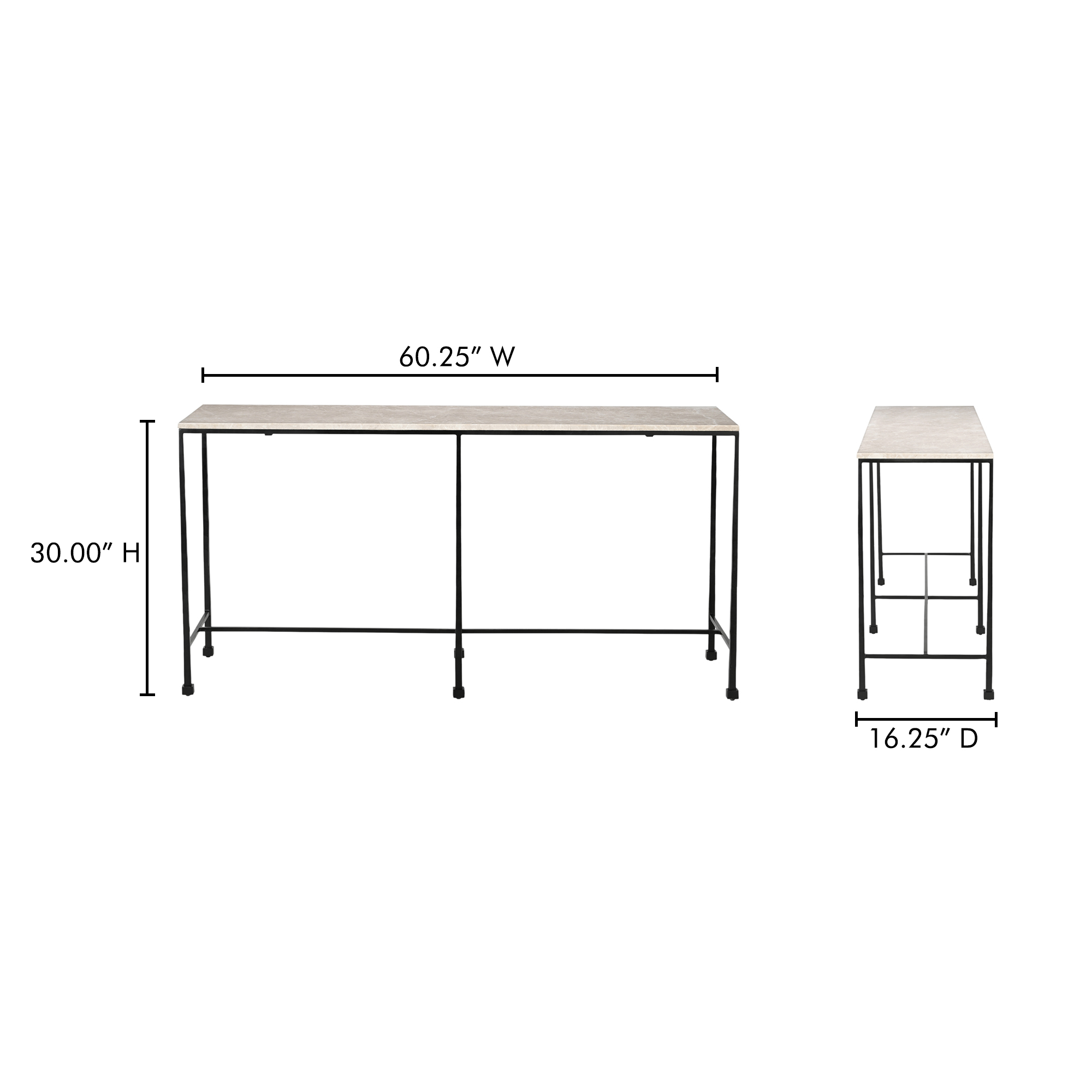 River console table by Moe's Home Collection, Botticino marble top, warm beige gold veining