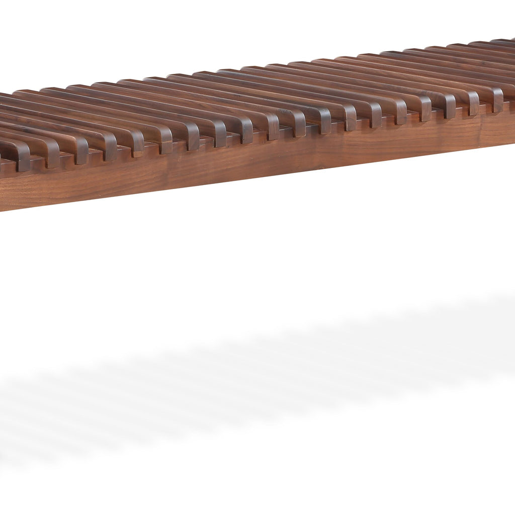 Rohe bench by Moe's Home Collection, solid walnut, rail-and-leg silhouette