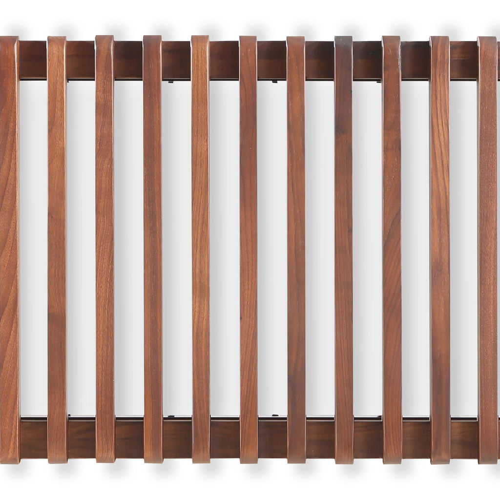 Rohe bench by Moe's Home Collection, solid walnut, rail-and-leg silhouette