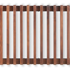 Rohe bench by Moe's Home Collection, solid walnut, rail-and-leg silhouette