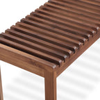 Rohe bench by Moe's Home Collection, solid walnut, rail-and-leg silhouette