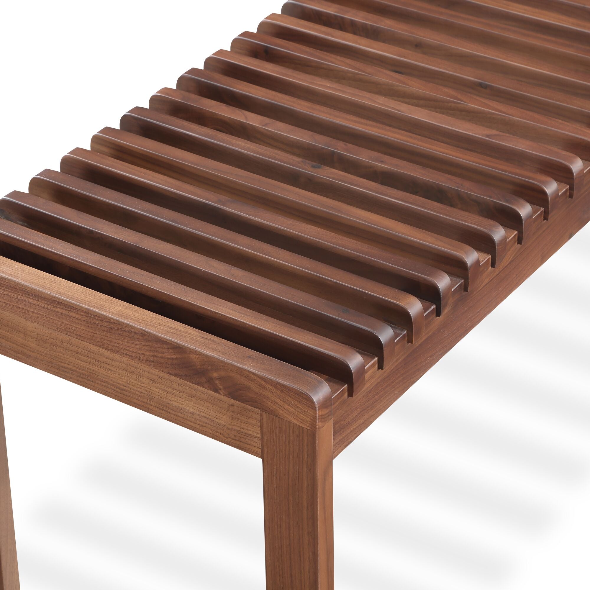 Rohe bench by Moe's Home Collection, solid walnut, rail-and-leg silhouette