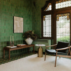 Rohe bench by Moe's Home Collection, solid walnut, rail-and-leg silhouette