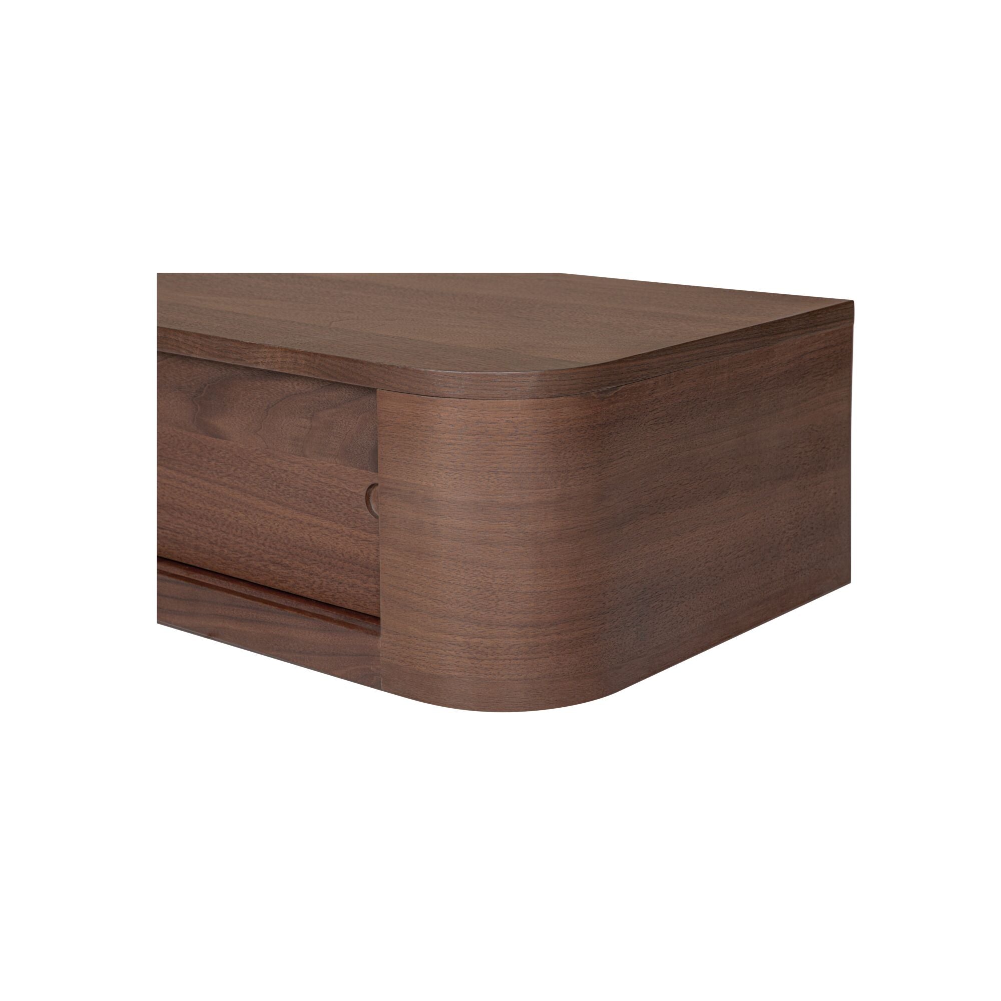 Round Off floating console table by Moe's Home Collection, solid wood, walnut finish