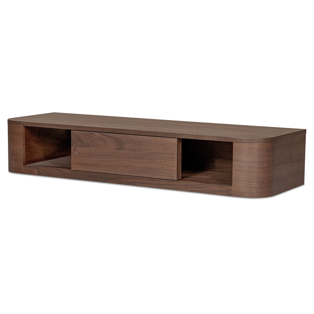 Round Off floating console table by Moe's Home Collection, solid wood, walnut finish