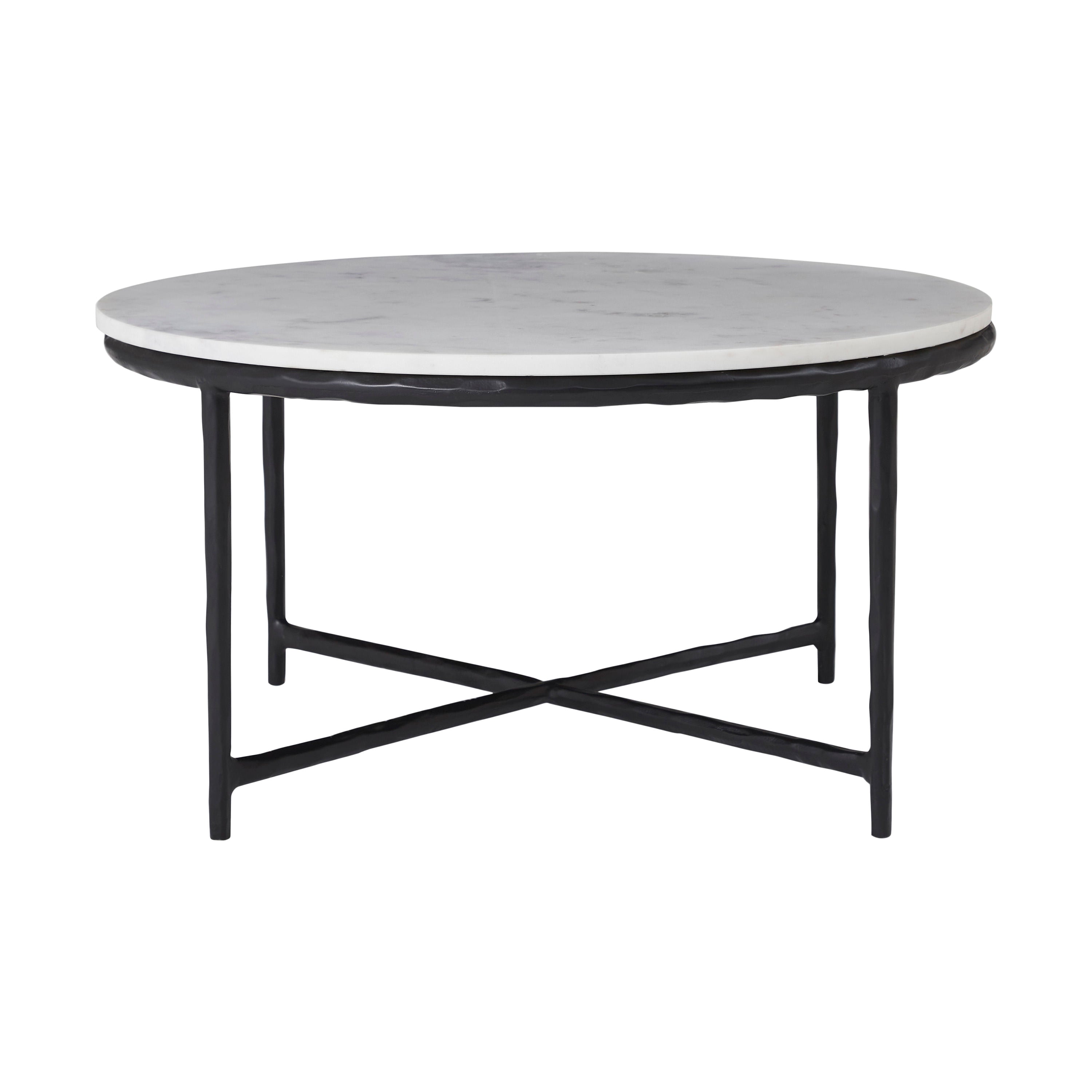Rowena coffee table by Renwil, banswara marble, cast aluminum base