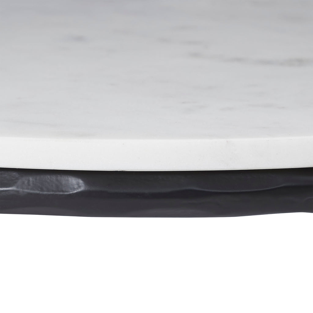 Rowena coffee table by Renwil, banswara marble, cast aluminum base