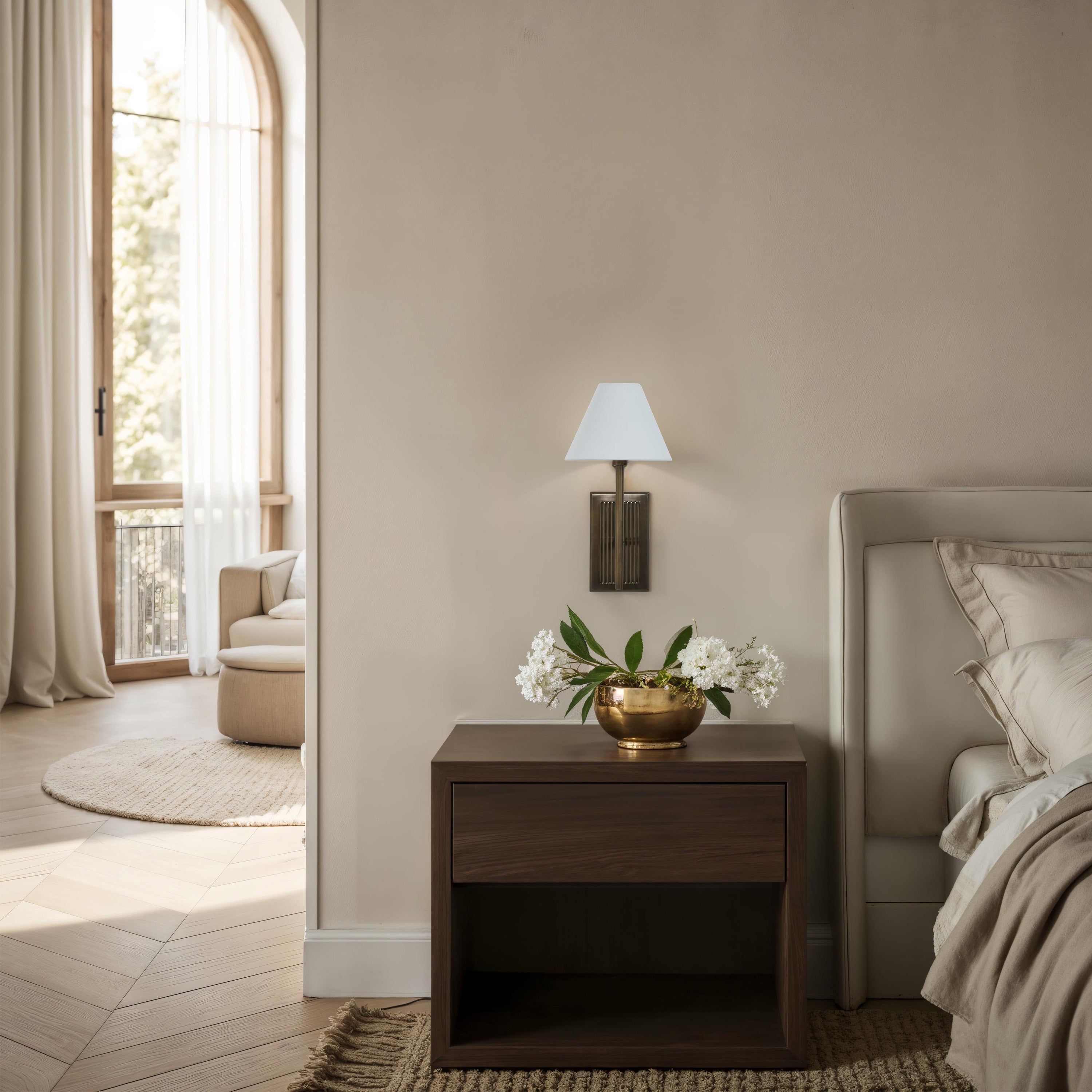Solaria wall sconce by Renwil, iron, dark antique brushed brass finish
