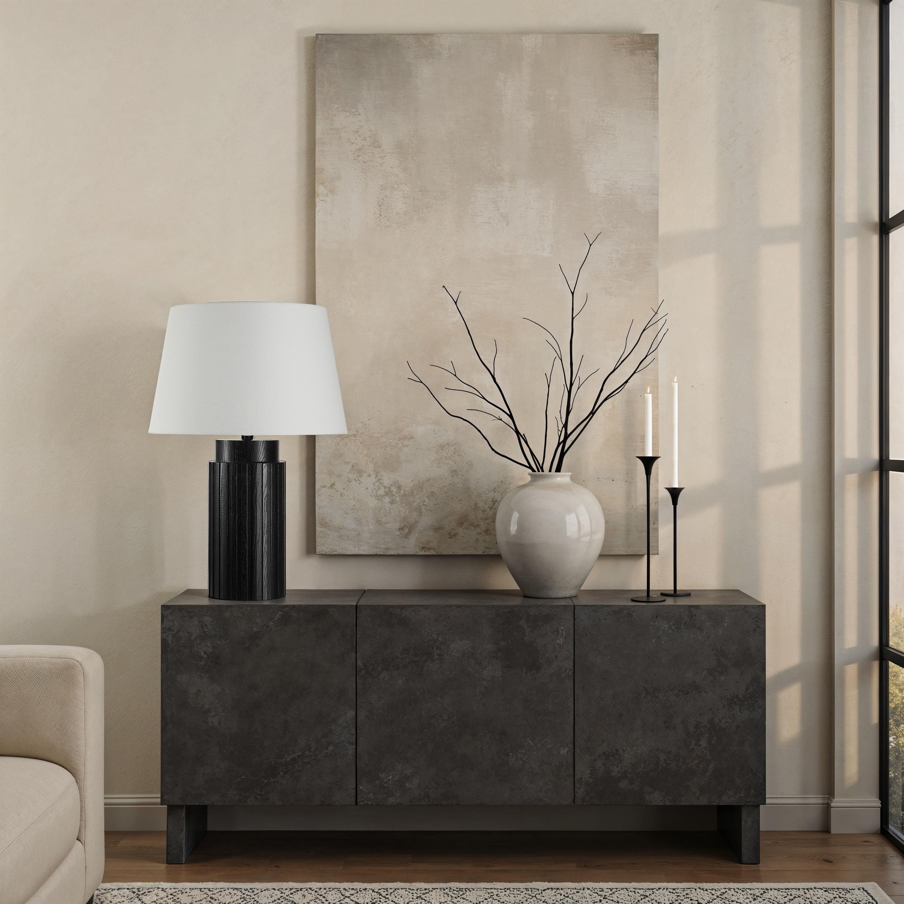 Stilus table lamp by Renwil, ash wood base, matte black finish