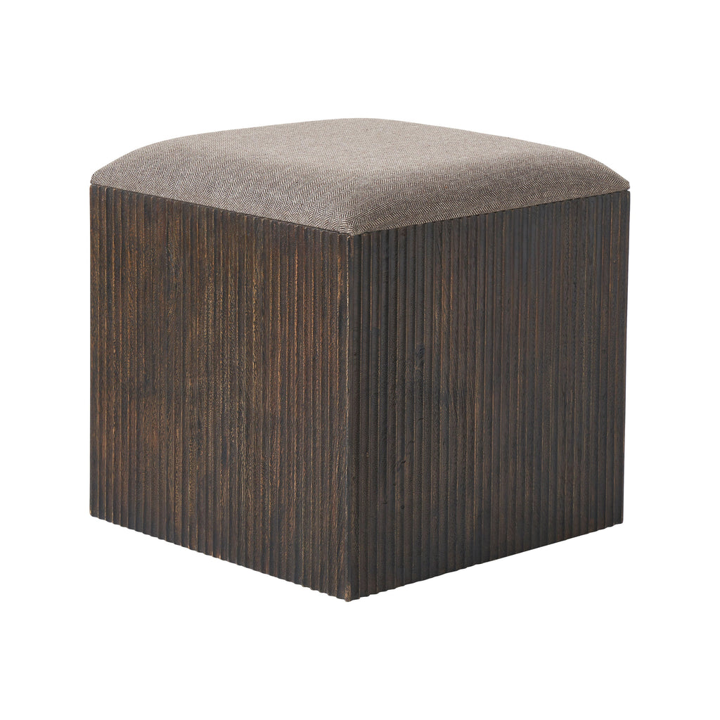 Tristan stool by Renwil, mango wood, walnut finish, woven seat