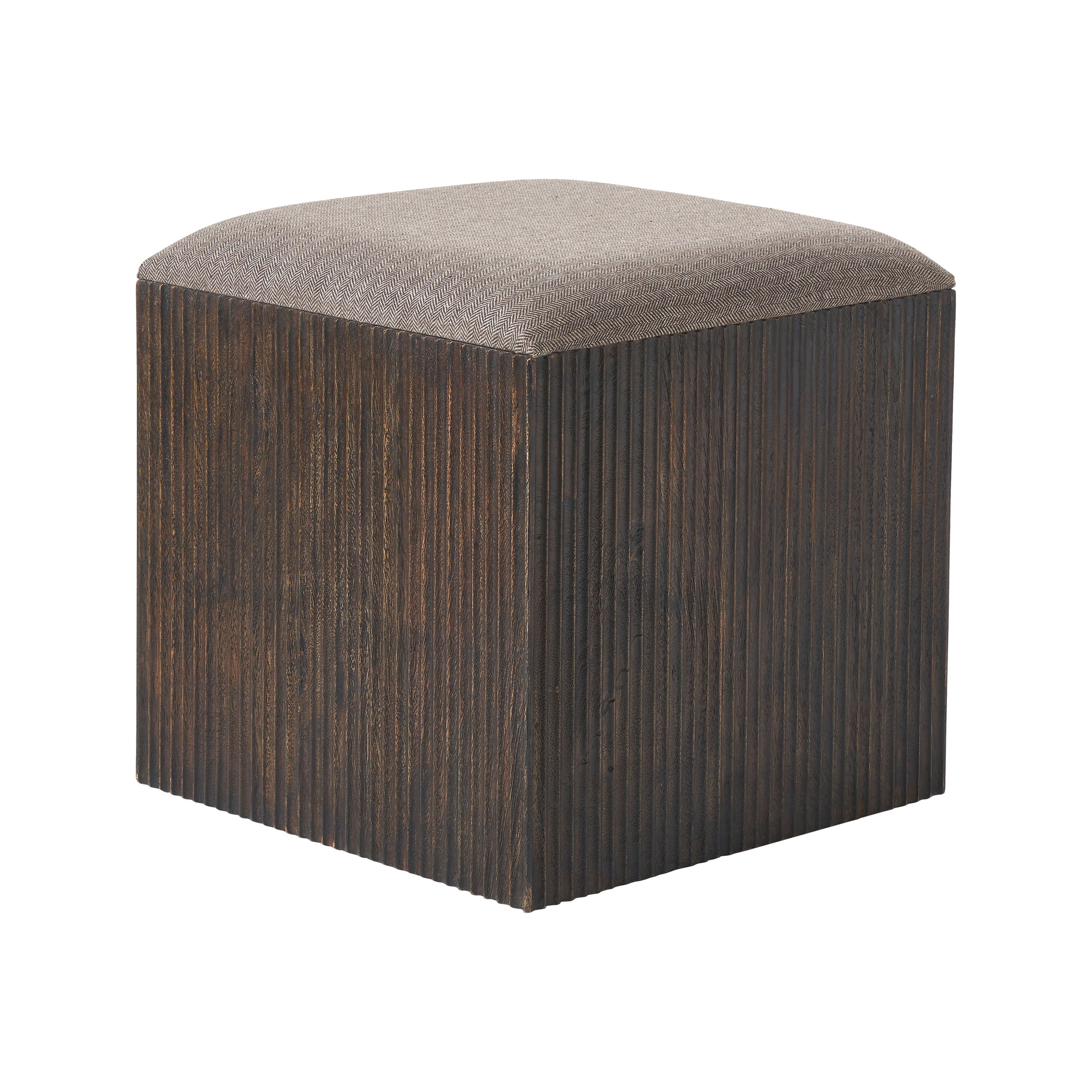 Tristan stool by Renwil, mango wood, walnut finish, woven seat