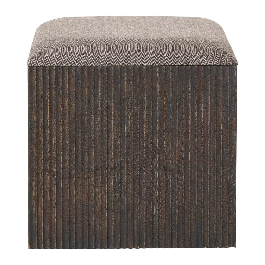 Tristan stool by Renwil, mango wood, walnut finish, woven seat