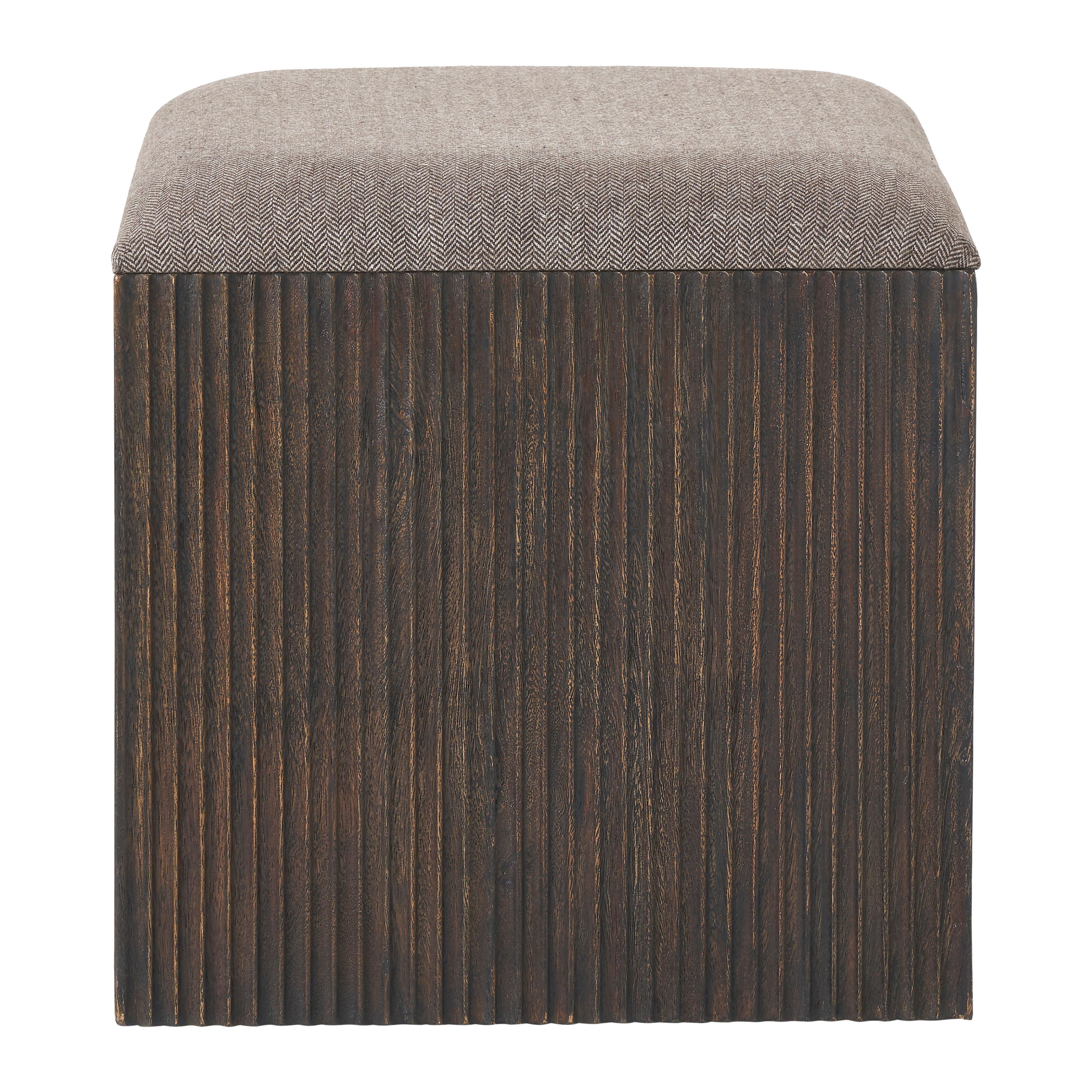 Tristan stool by Renwil, mango wood, walnut finish, woven seat
