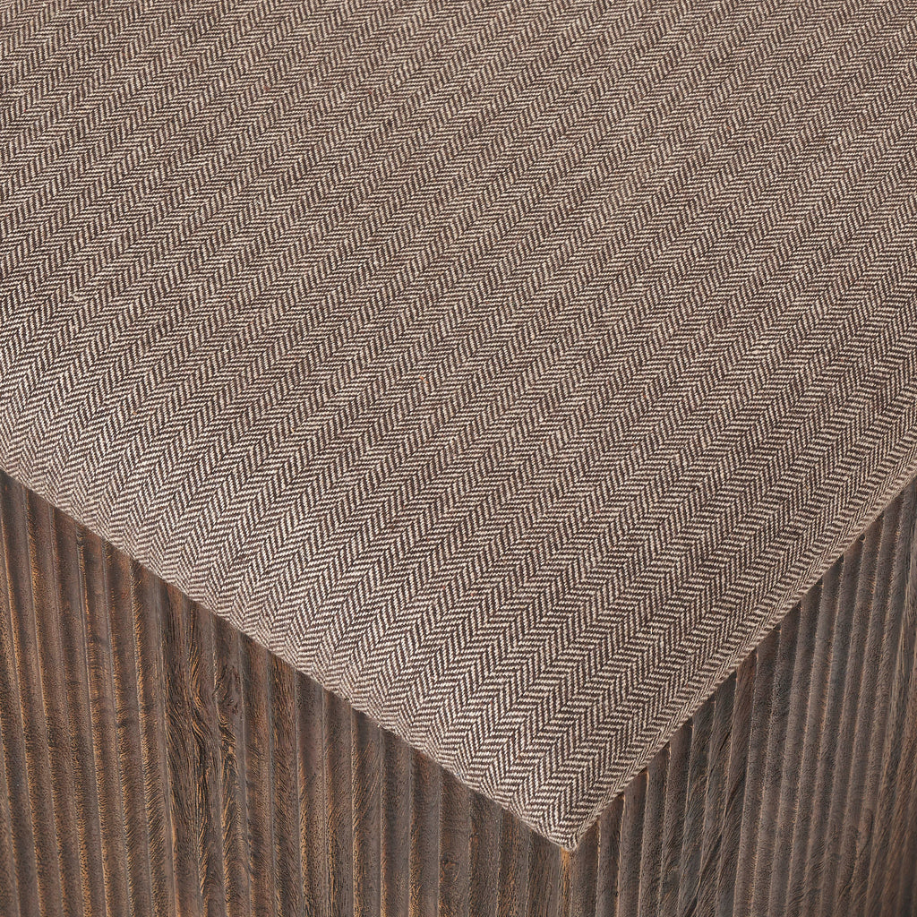 Tristan stool by Renwil, mango wood, walnut finish, woven seat