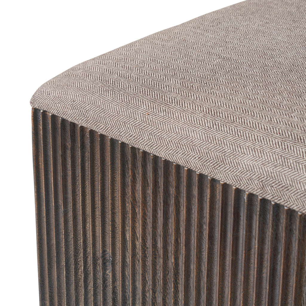 Tristan stool by Renwil, mango wood, walnut finish, woven seat